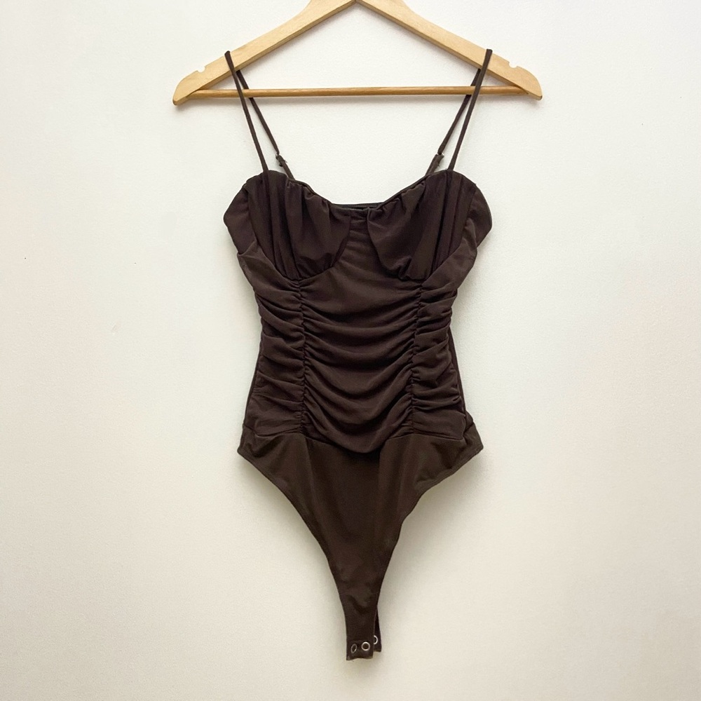Brown Ruched Tank Top Bodysuit